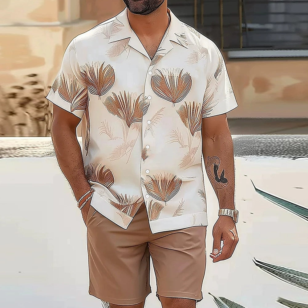 2-Piece 3D Plant Print Cuban Set