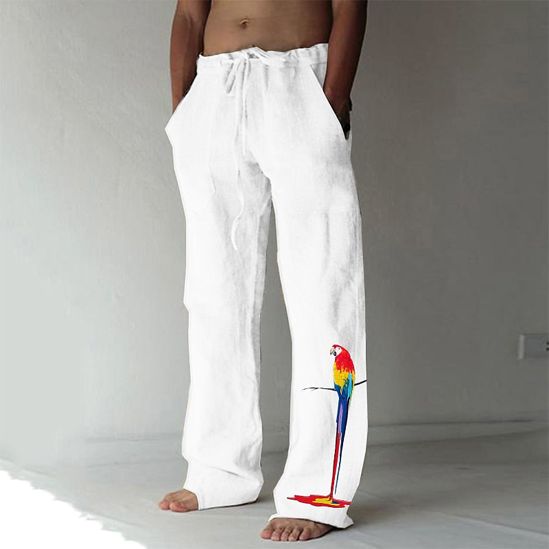 Bird Print Drawstring Beach Pants