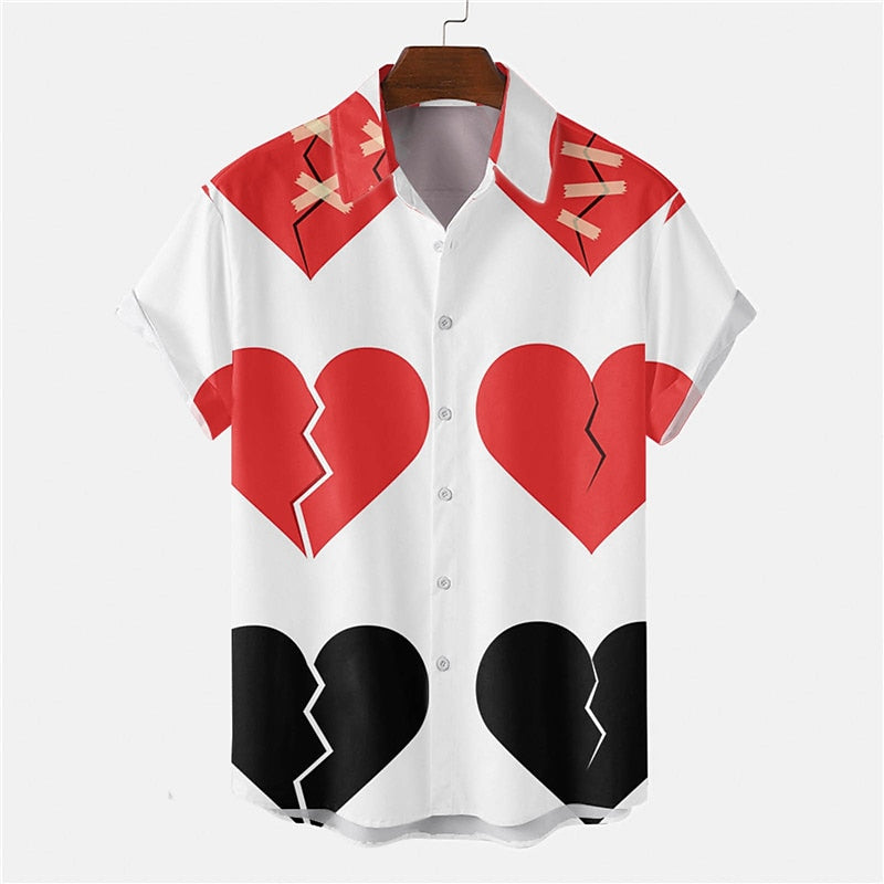 Camisa de corazón con botones, camisa de manga corta, moda tropical