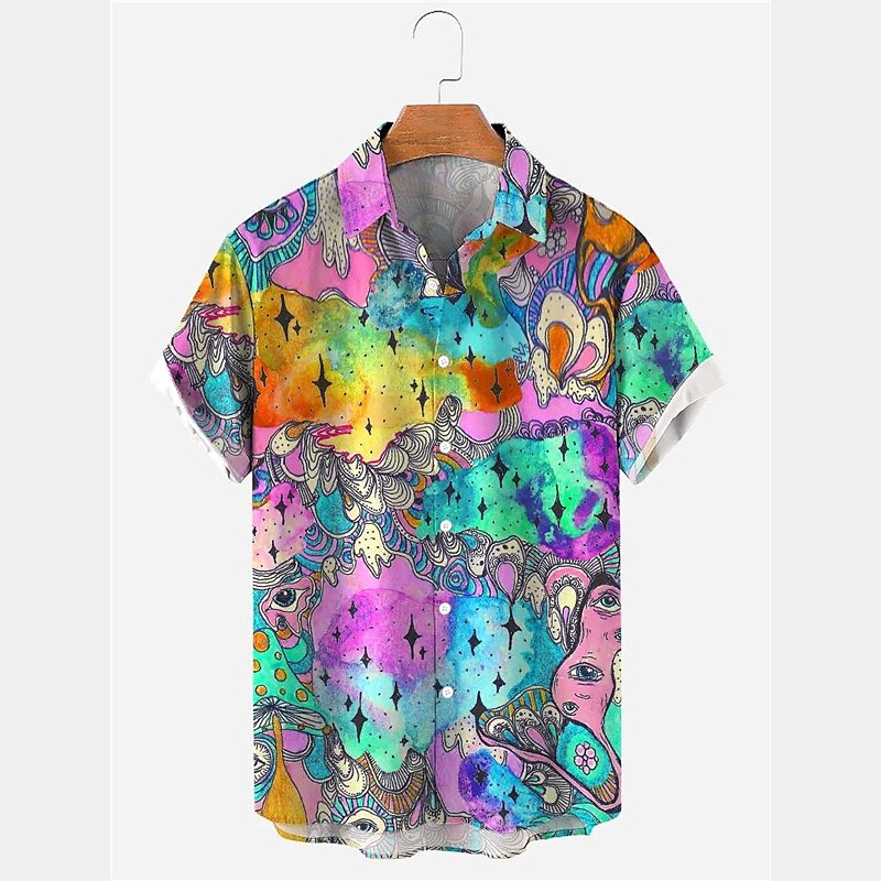 Camisa hippie de flamenco Camisa hawaiana de verano Camisa hawaiana de manga corta