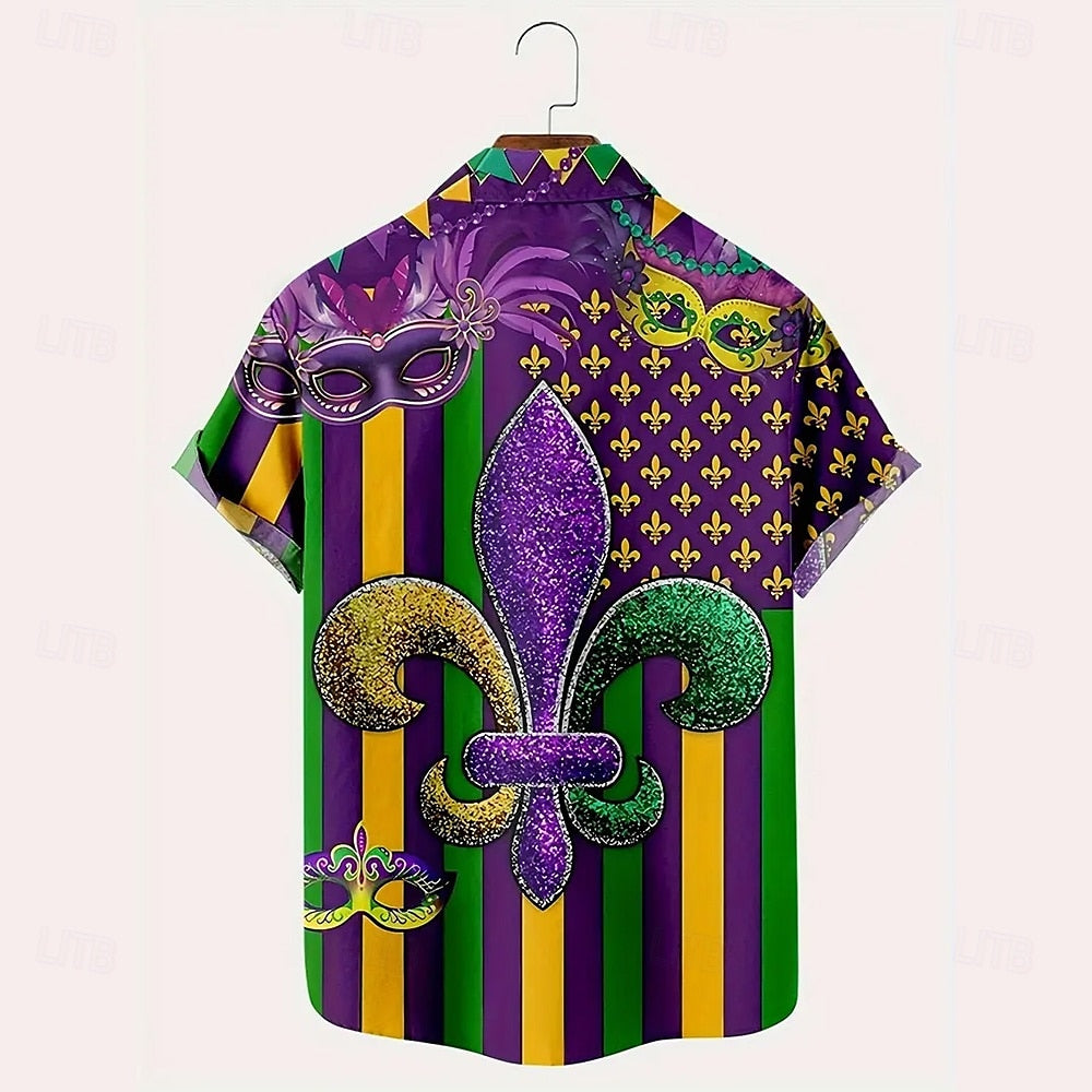 Camisa informal con botones y manga corta con máscara de carnaval