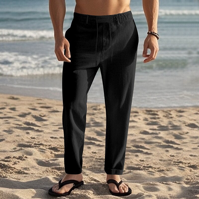 Beach Linen Elastic Waist Pants