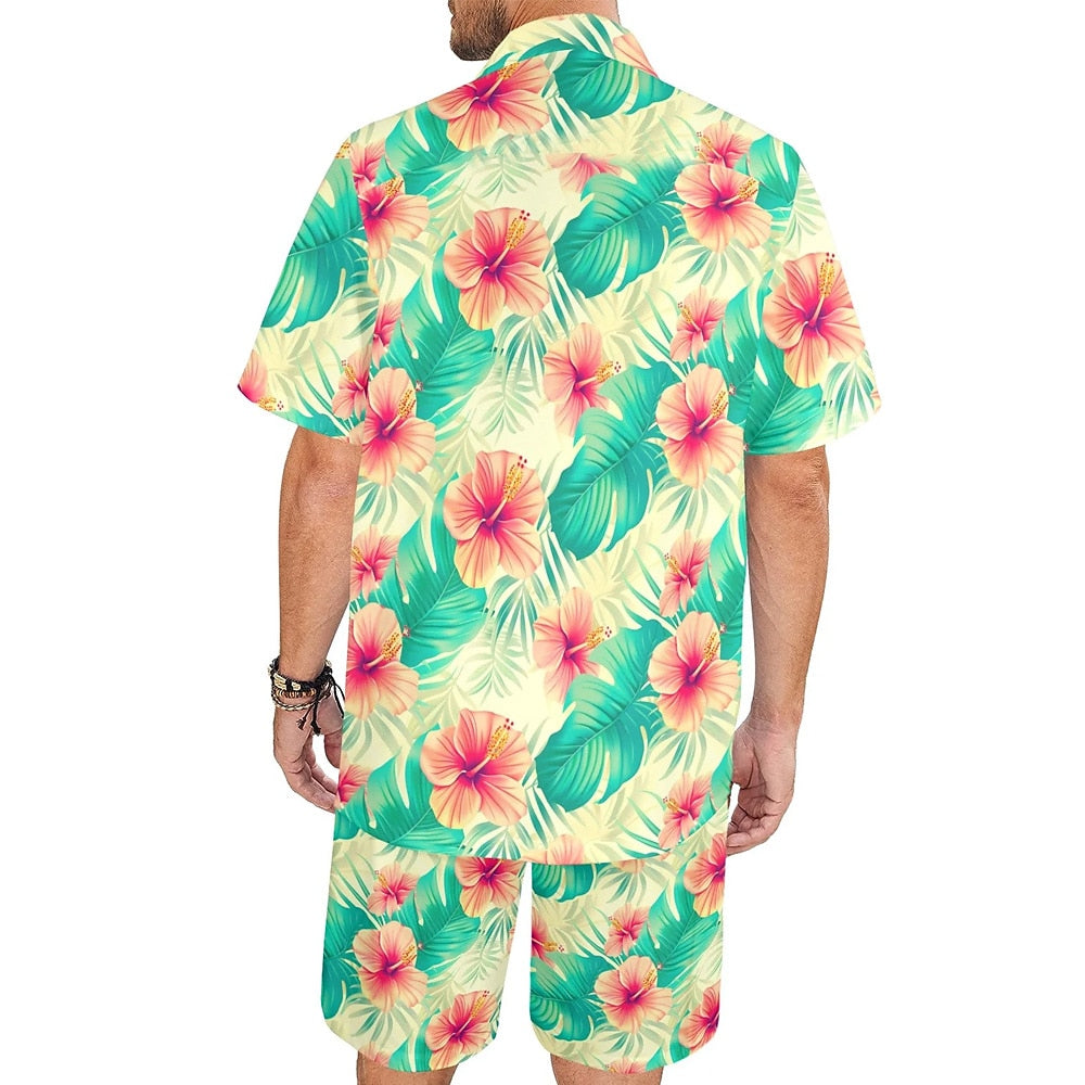 Hawaiian Floral Casual Vacation Shirt Set