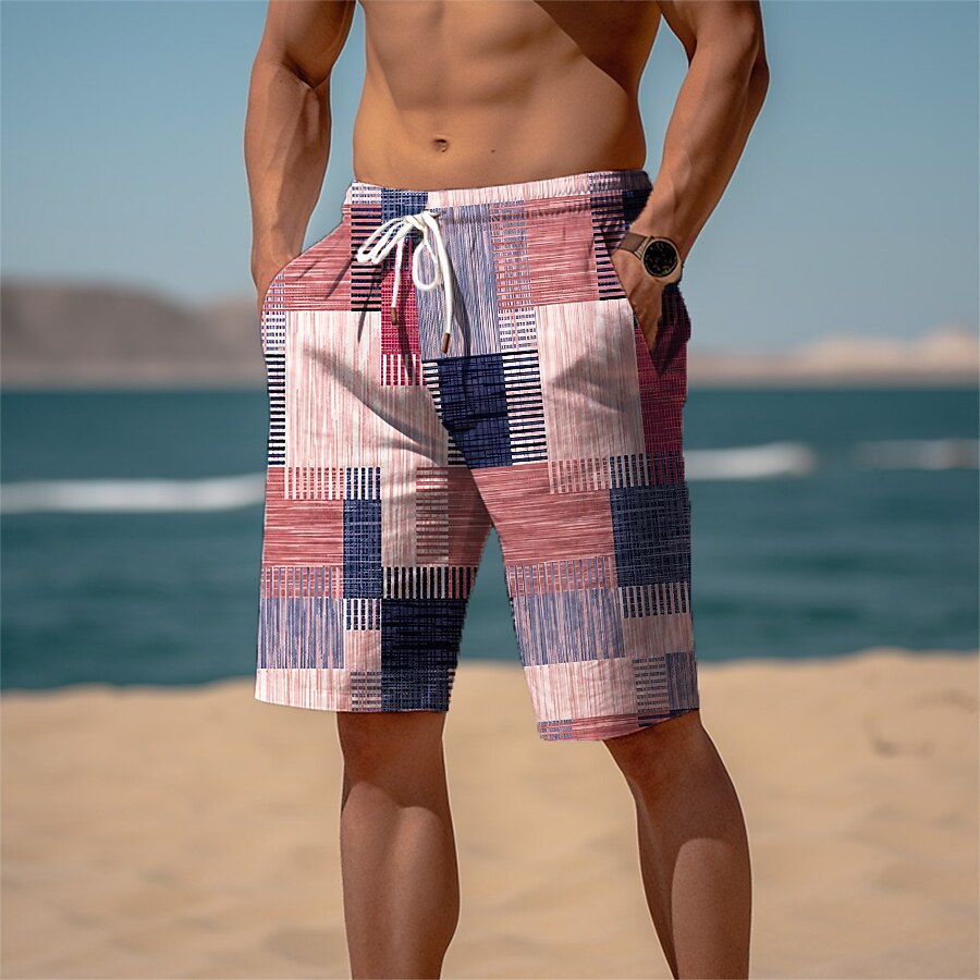 Graphic Plaid Color Block Sweat Shorts