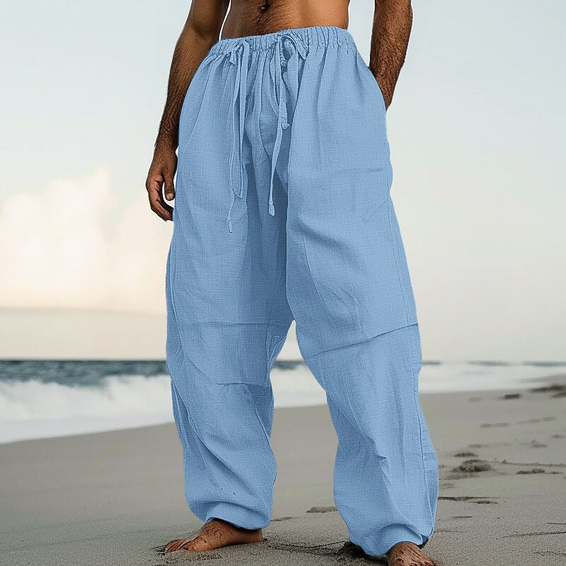 Pleated Linen Drawstring Beach Pants