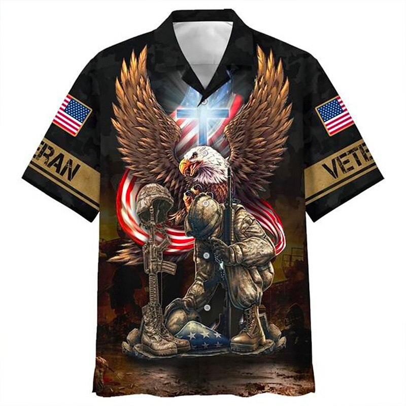 Camisa con botones y bandera estadounidense del Día de la Independencia de Estados Unidos