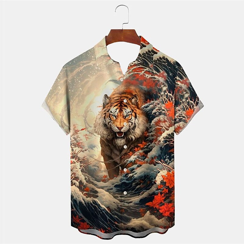 Camisa con botones y diseño de dragón tigre