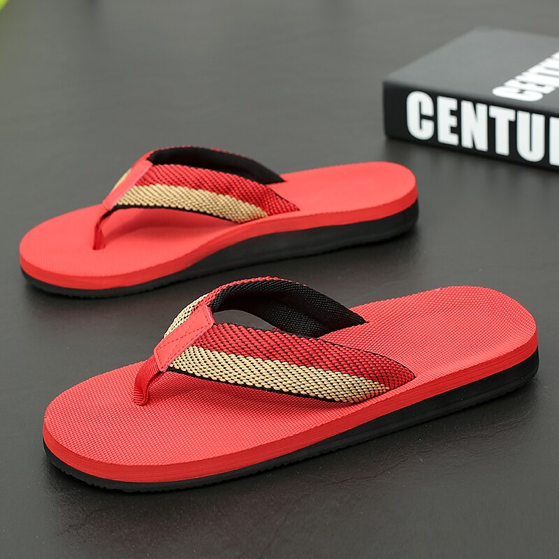 Red Flip-Flops with Black & Gold Stripes