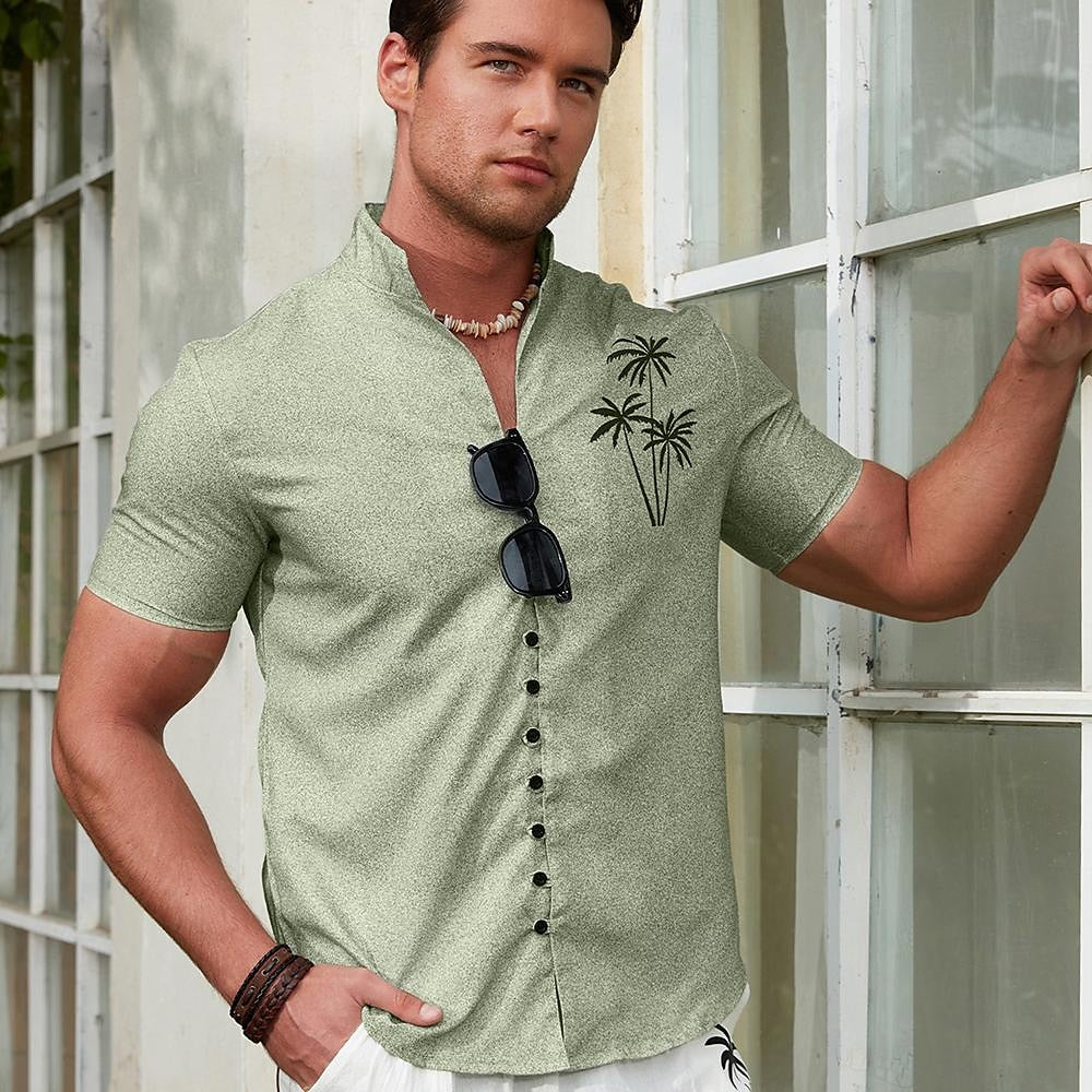 Solid Color Coconut Tree Tropical Plants Pattern Shirt