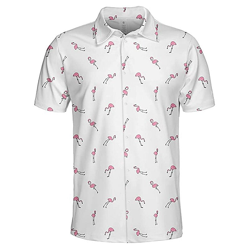 Camisa hawaiana de verano con estampado tropical de flamencos