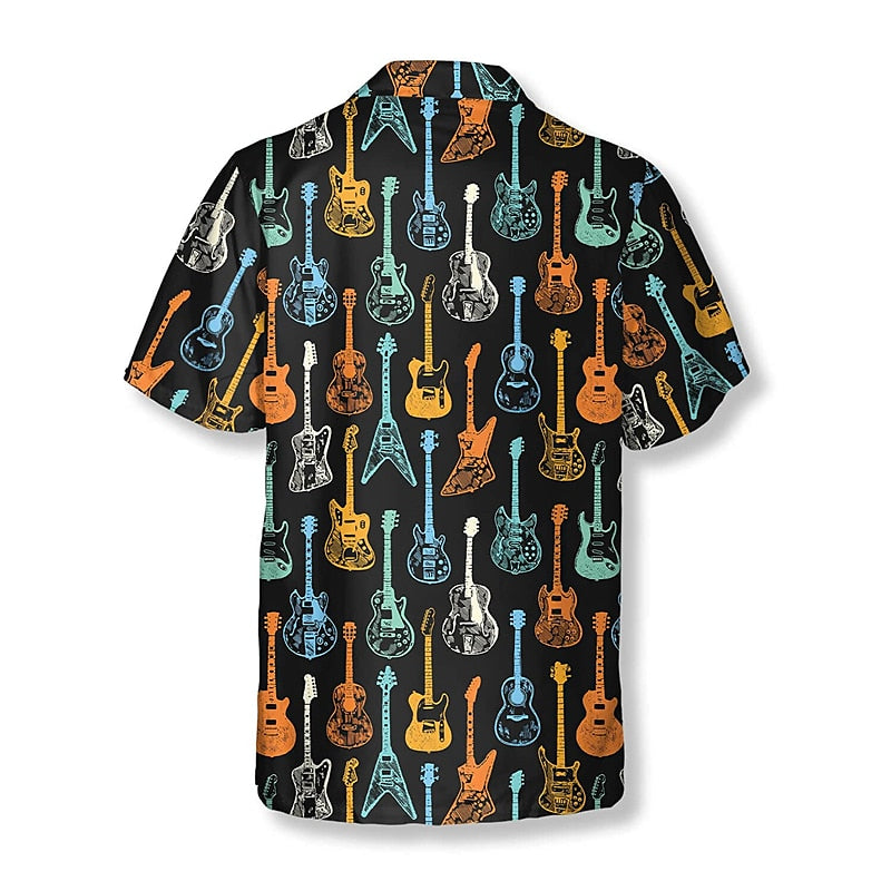 Camisa de guitarra Camisa hawaiana de verano Camisa abotonada de manga corta