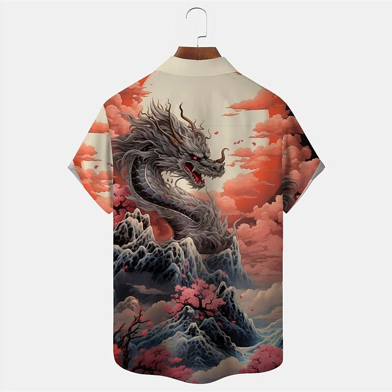 Camisa con botones y diseño de dragón tigre