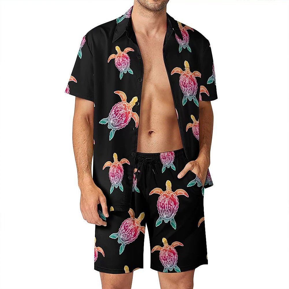 Turtle Pattern Hawaiian Shirt Black