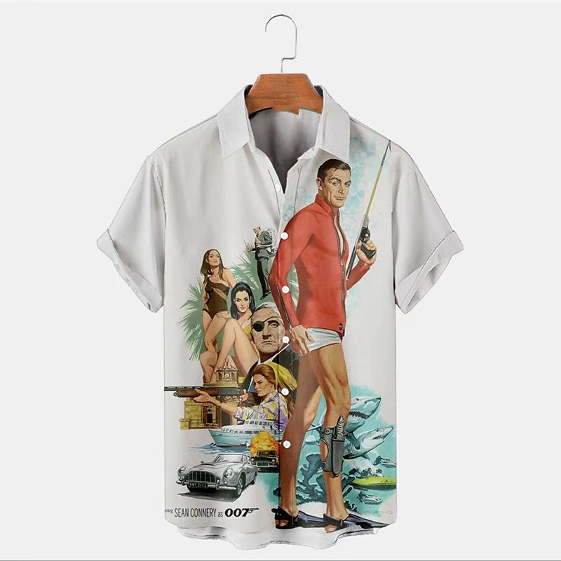 Camisa hawaiana de verano con retrato de letras Camisa hawaiana de manga corta