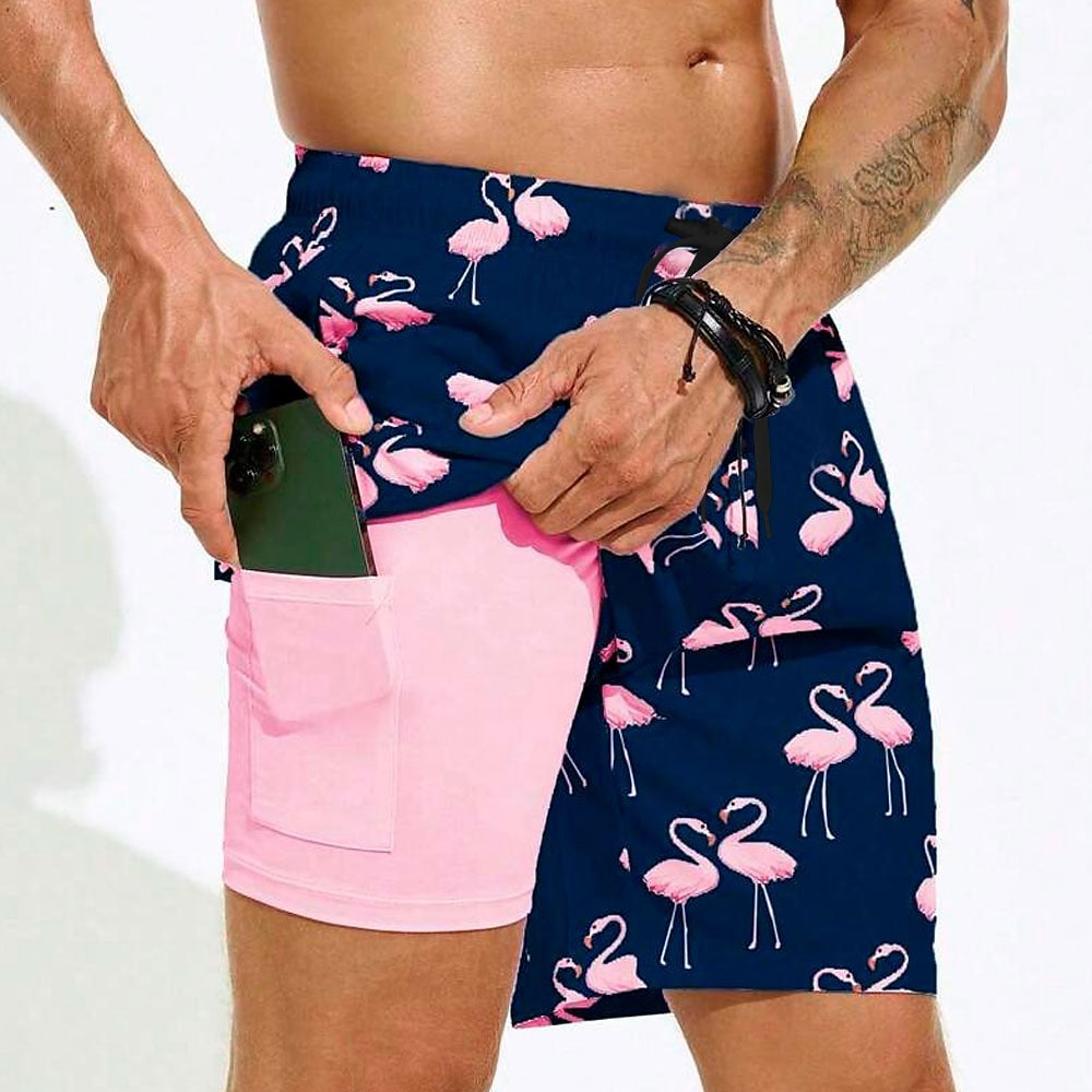 Flamingo Bird 2-in-1 Board Shorts