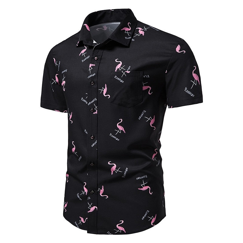 Camisa hawaiana de verano con estampado tropical de flamencos