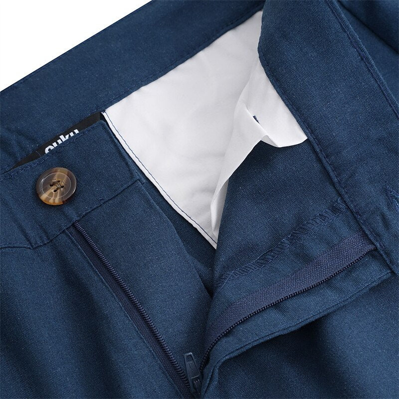Linen Straight-Leg Dress Pants