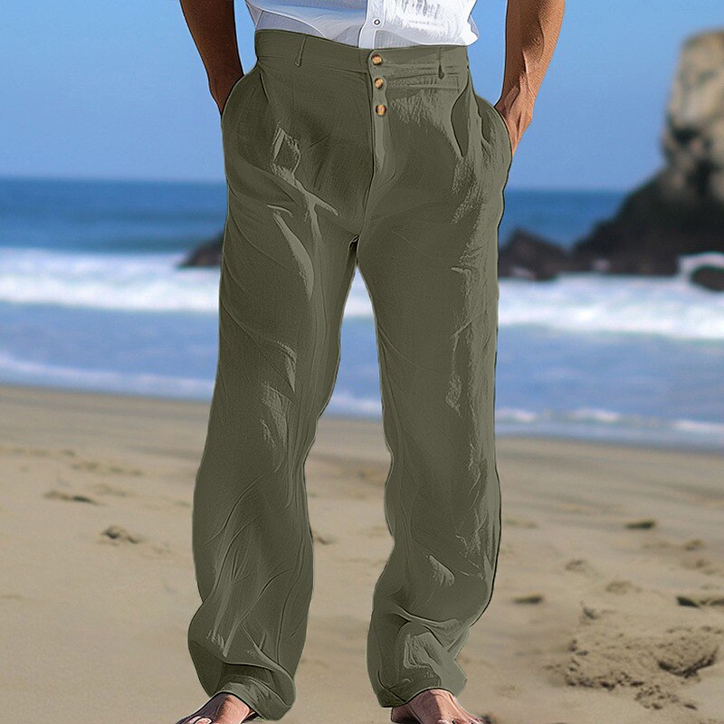 Linen Straight-Leg Business Pants