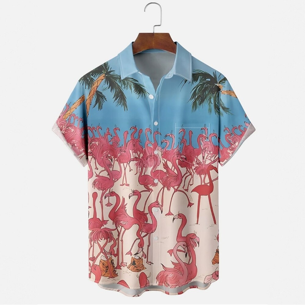 Flamingo Hawaiian Shirt Short Sleeve Casual