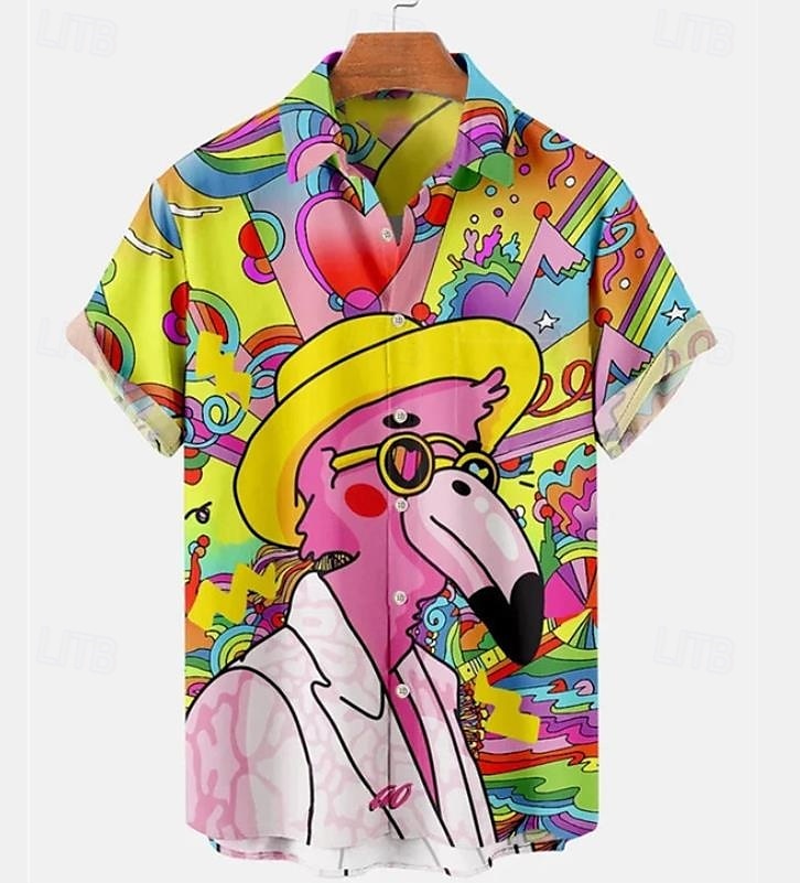 Camisa hippie de flamenco Camisa hawaiana de verano Camisa hawaiana de manga corta