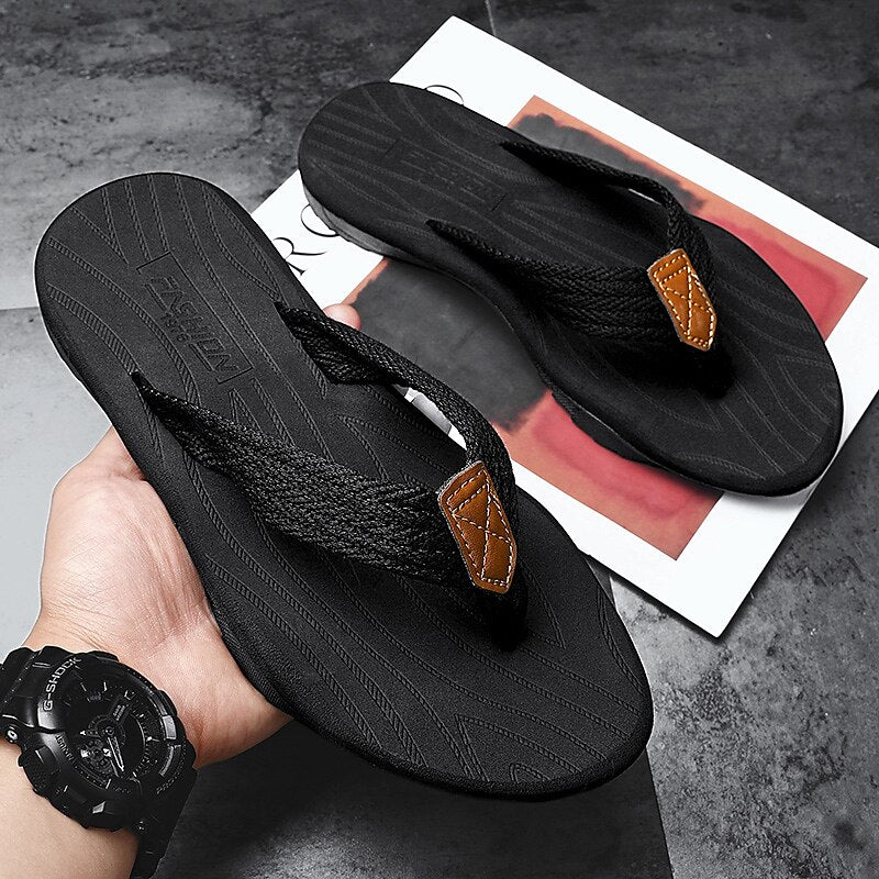 Casual Flip-Flops – Braided Straps & Textured Sole