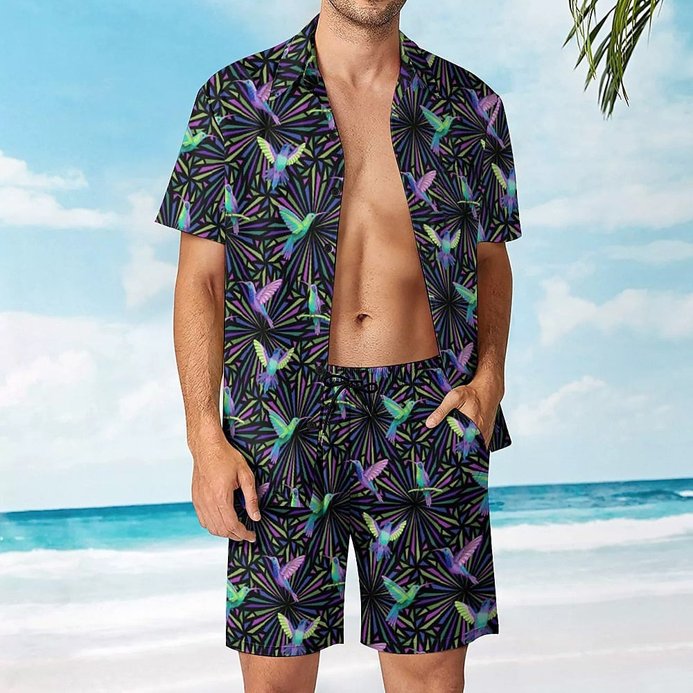 Bird 2-Piece Shirt Set 3D Print Black