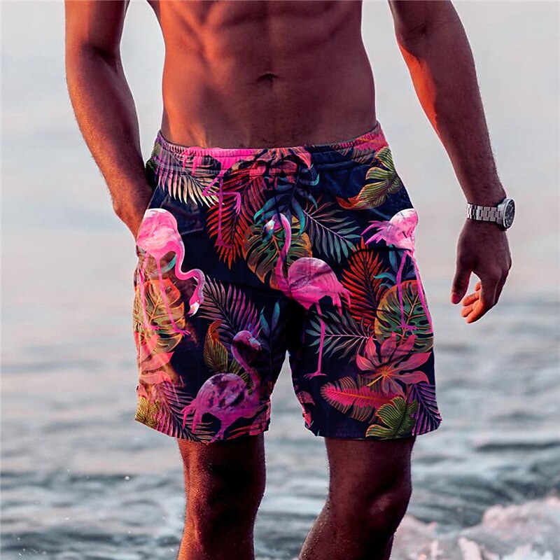 Leaf Flamingo Graphic Prints Board Shorts