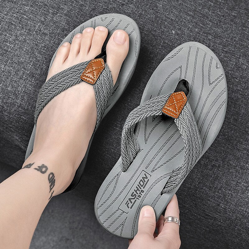 Casual Flip-Flops – Braided Straps & Textured Sole