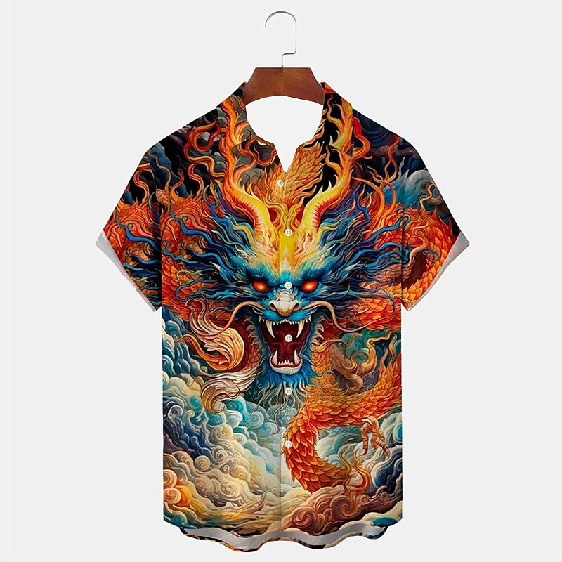 Camisa con botones y diseño de dragón tigre