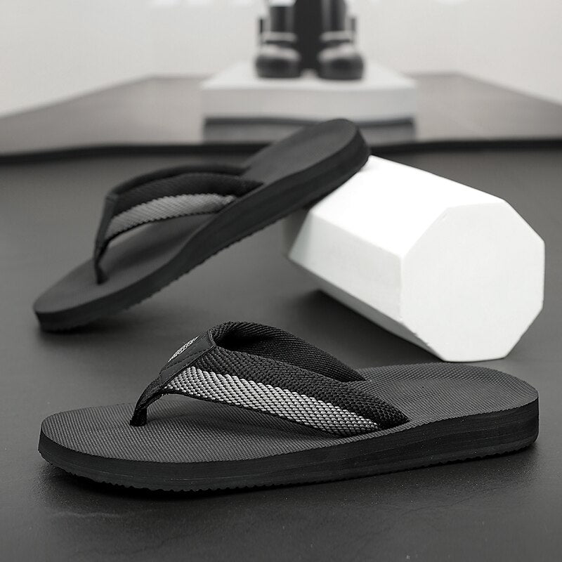 Red Flip-Flops with Black & Gold Stripes