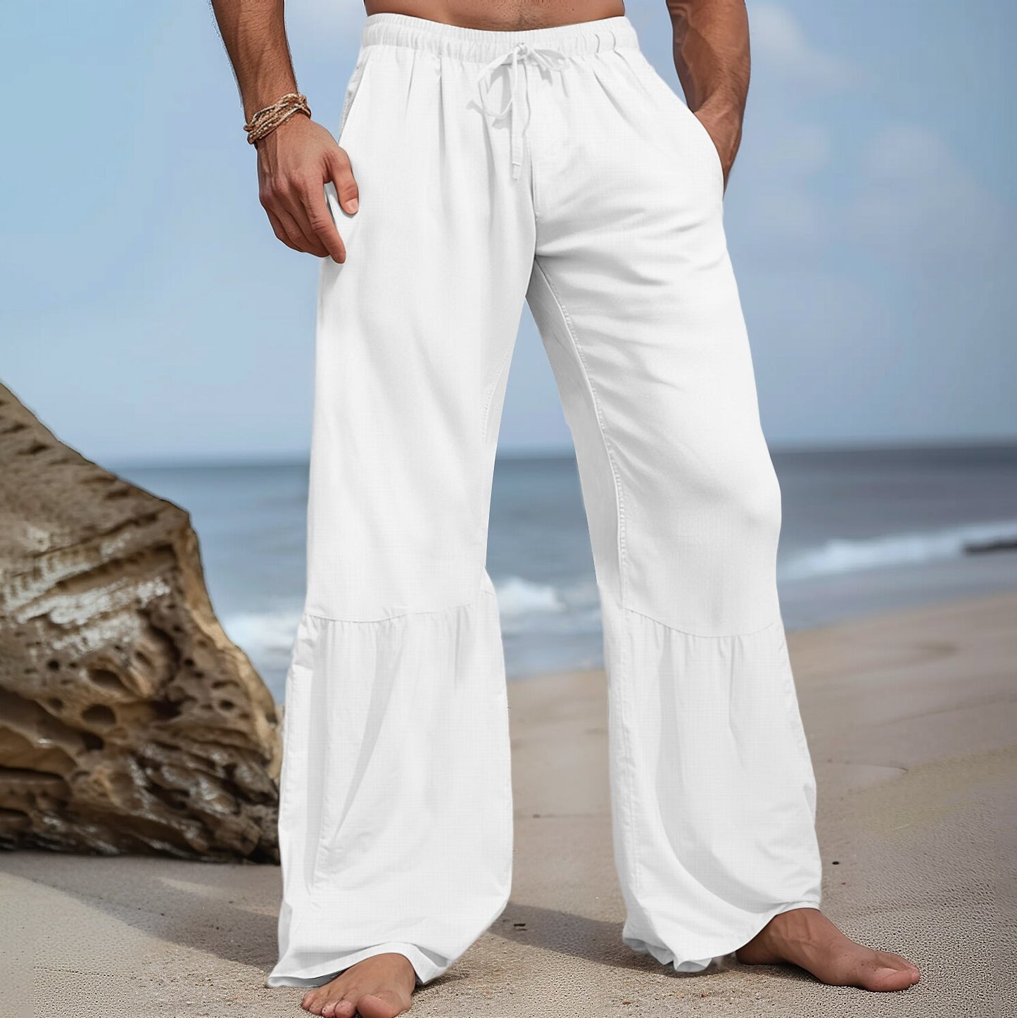 Wide-Leg Patchwork Linen Pants