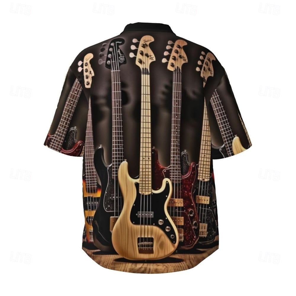 Camisa informal con botones y manga corta con instrumentos musicales
