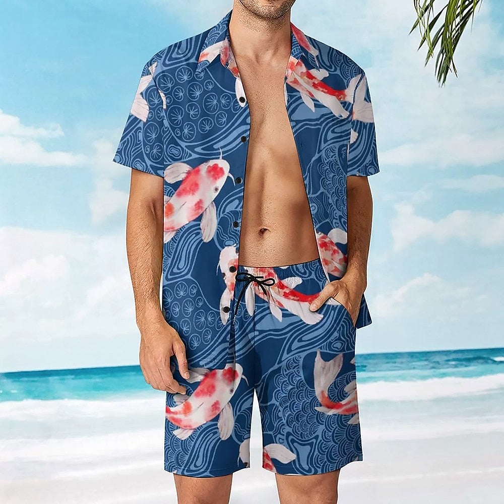 Carp Hawaiian Shirt Set Blue