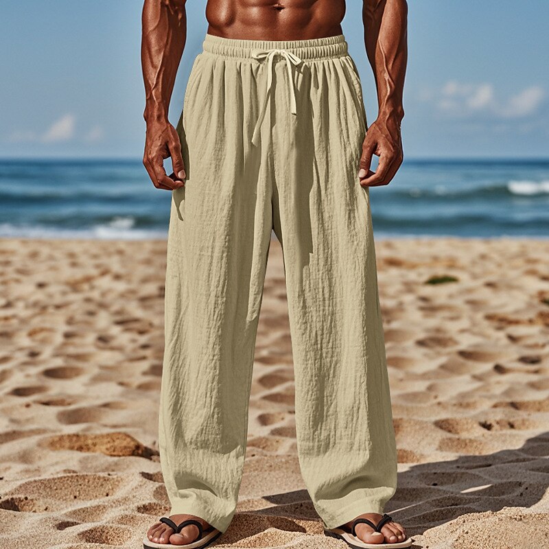 Linen Drawstring Straight-Leg Pants