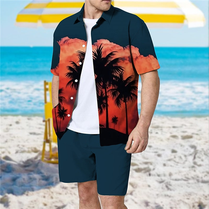 Tropical Coconut Tree Hawaiian Style Shirt Set