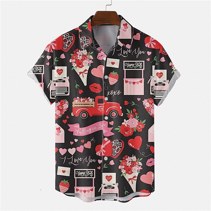 Camisa de corazón con botones, camisa de manga corta, moda tropical