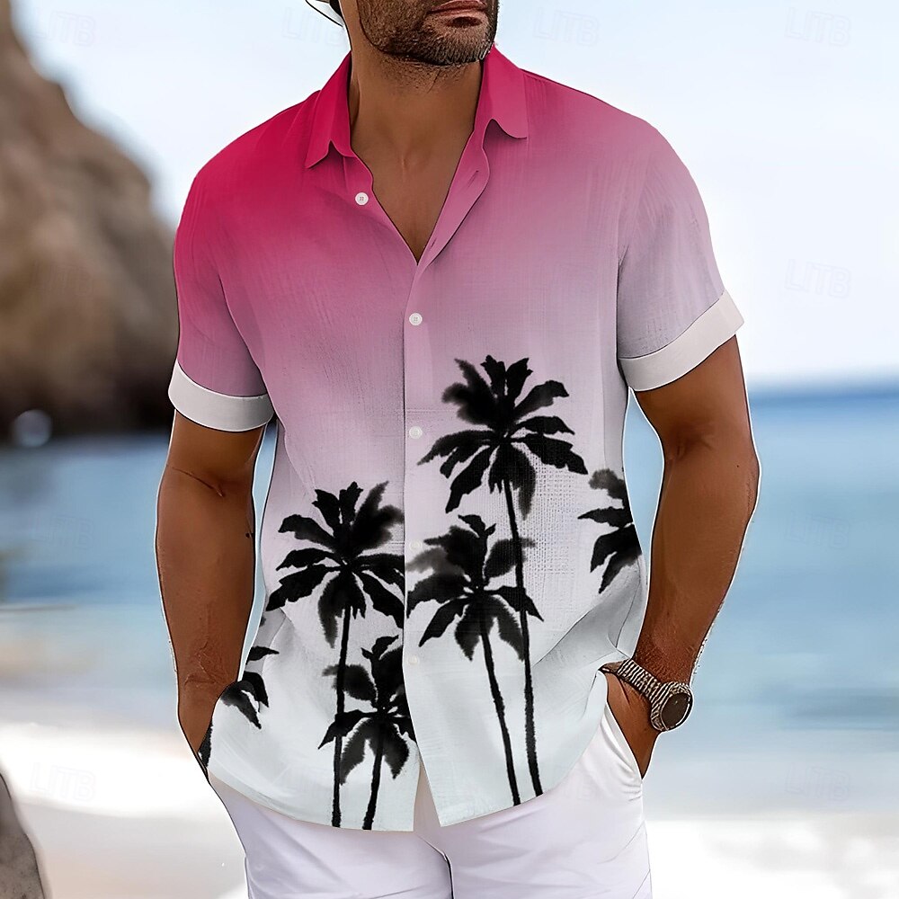 Camisa hawaiana de verano con diseño de árbol de coco