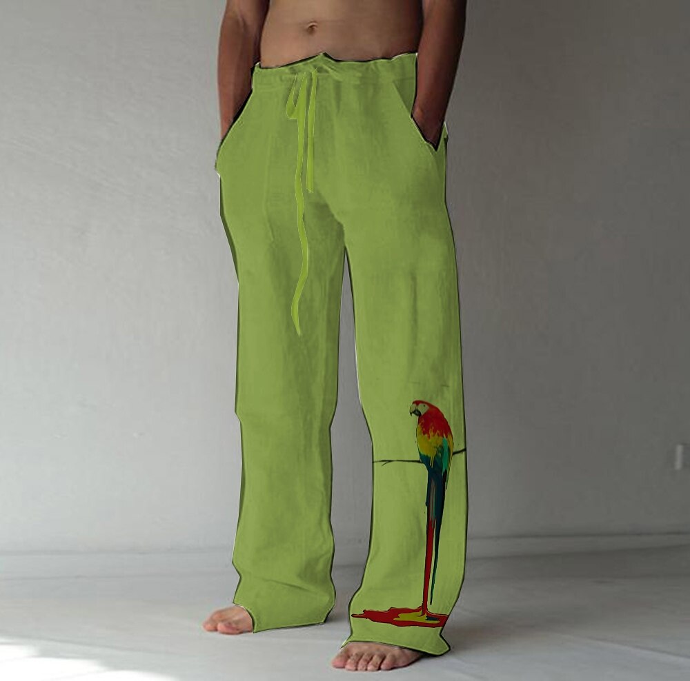 Bird Print Drawstring Beach Pants