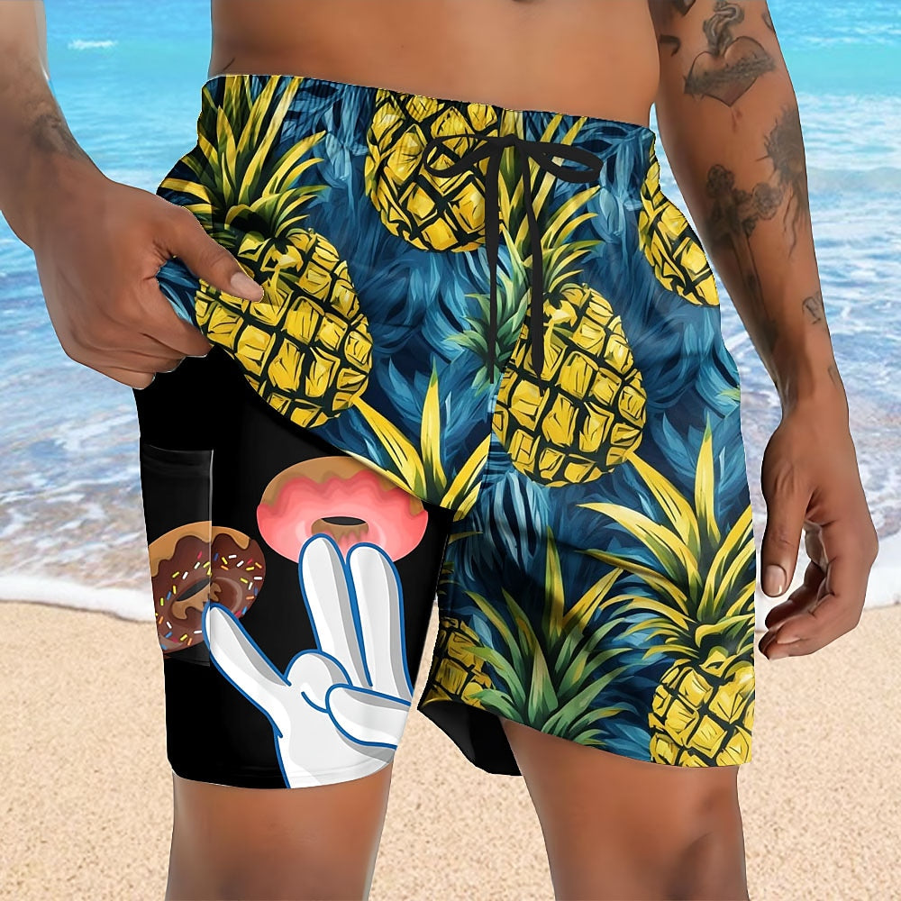 Pineapple Donut Print Compression Swim Shorts
