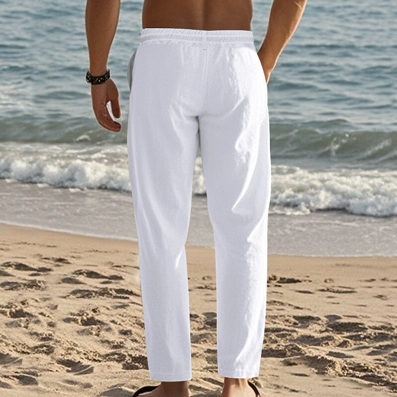 Beach Linen Elastic Waist Pants