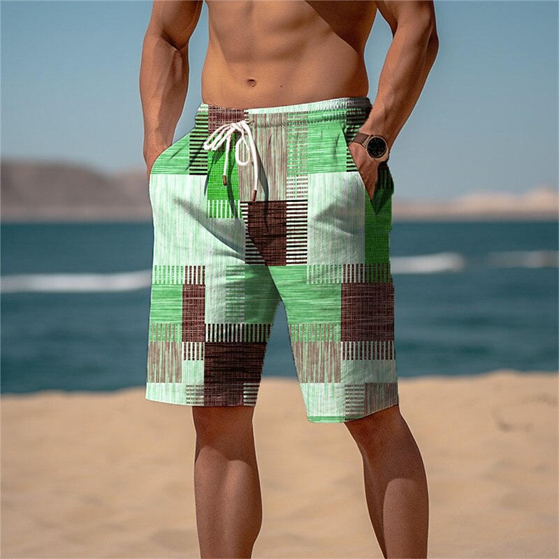 Graphic Plaid Color Block Sweat Shorts