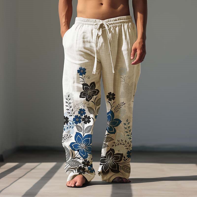 Vintage Floral Linen Baggy Pants