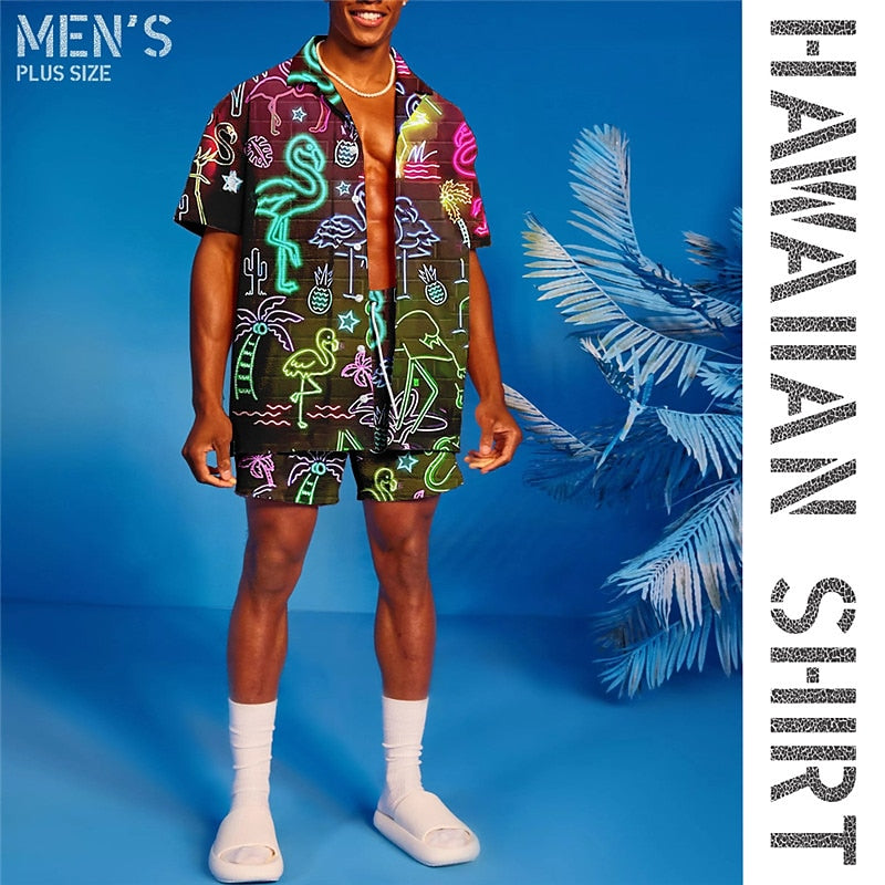 Flamingo Pattern Graffiti Shirt Set