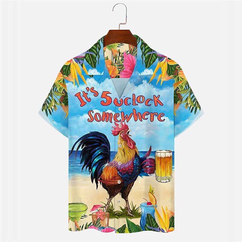 Camisa playera con letras de pollo Camisa hawaiana de verano Camisa hawaiana