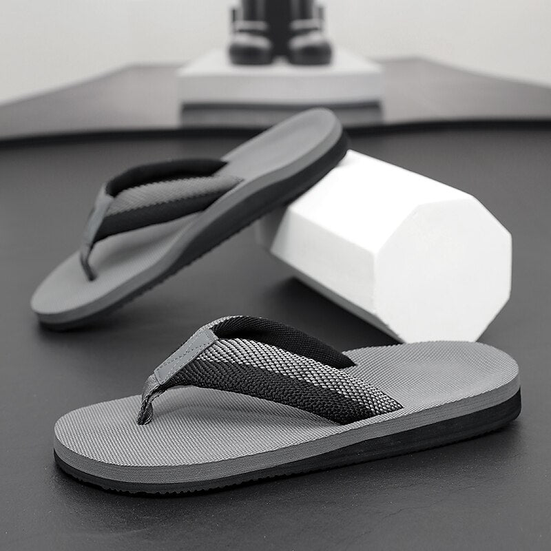 Red Flip-Flops with Black & Gold Stripes