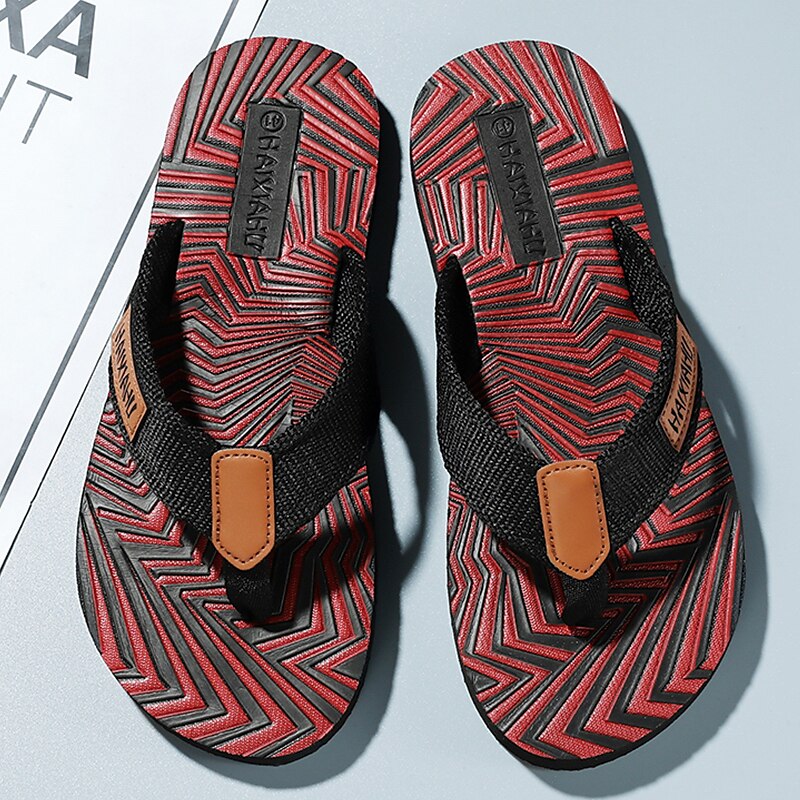 Red & Black Geometric Fashion Flip-Flops
