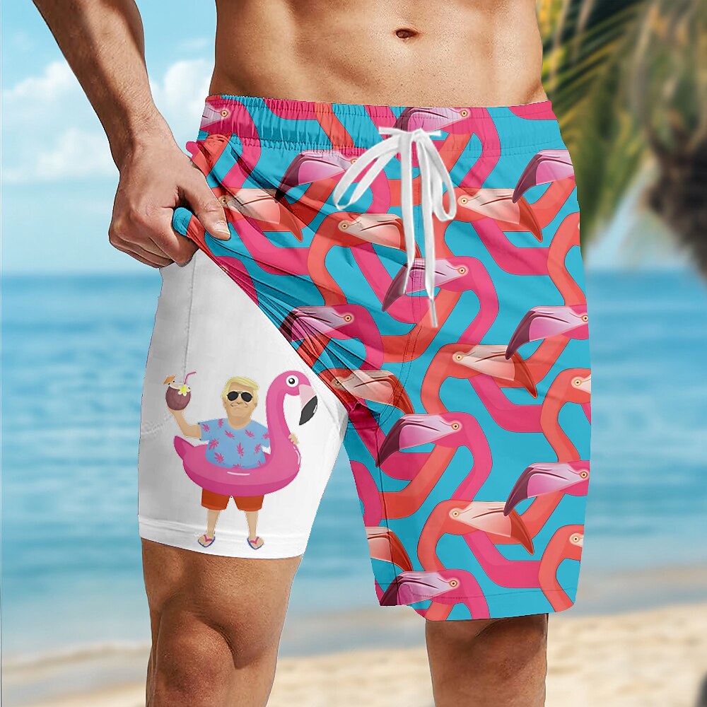 Flamingo Funny 2-in-1 Board Shorts