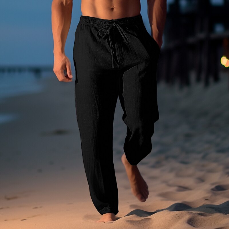 Classic Linen Straight-Leg Drawstring Pants