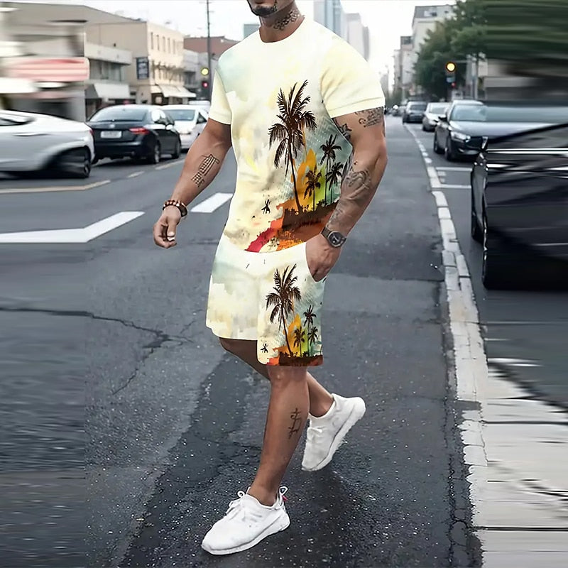 Palm Tree Summer T-Shirt Set Yellow