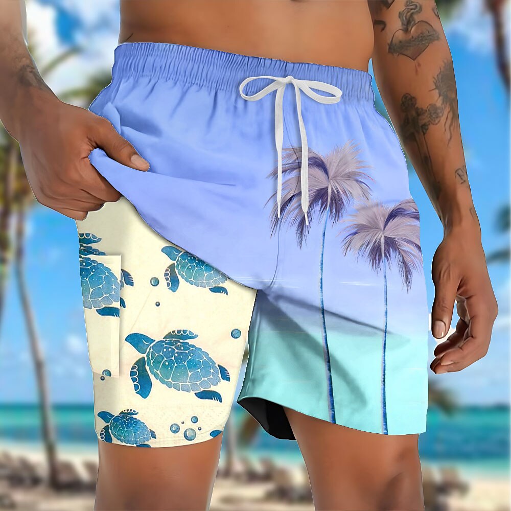 Coconut Tree Turtles 2-in-1 Board Shorts